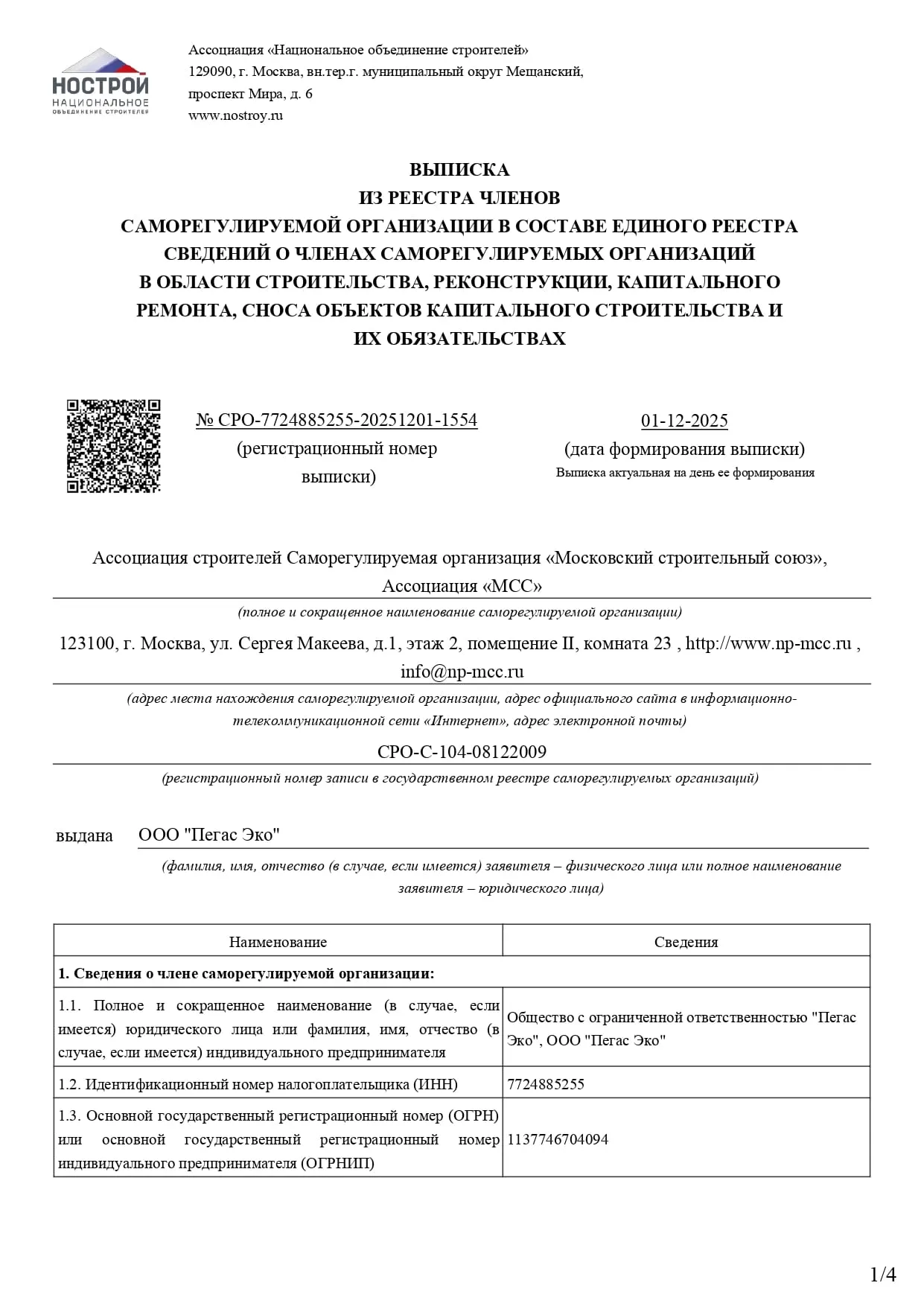 Extract from the SRO register, page 1